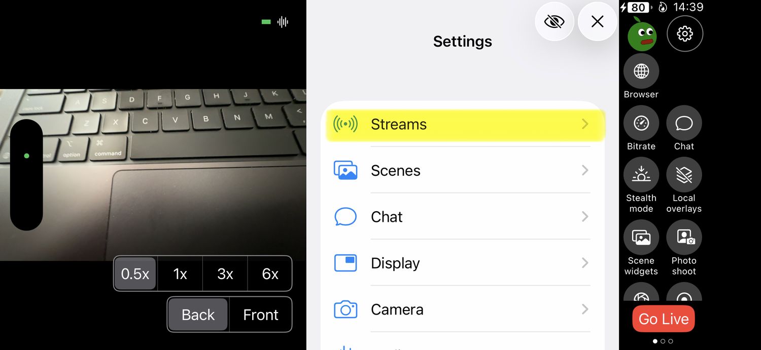 Settings→Streams